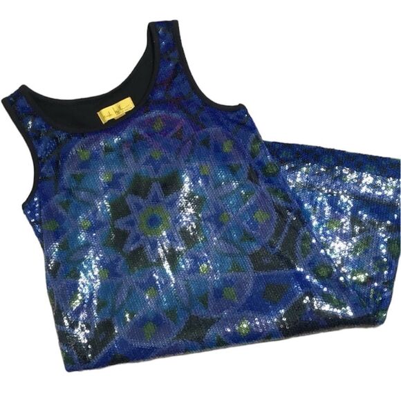 NICOLE MILLER BLUE TRIBAL SEQUINS TANK TOP SMALL - Picture 5 of 14